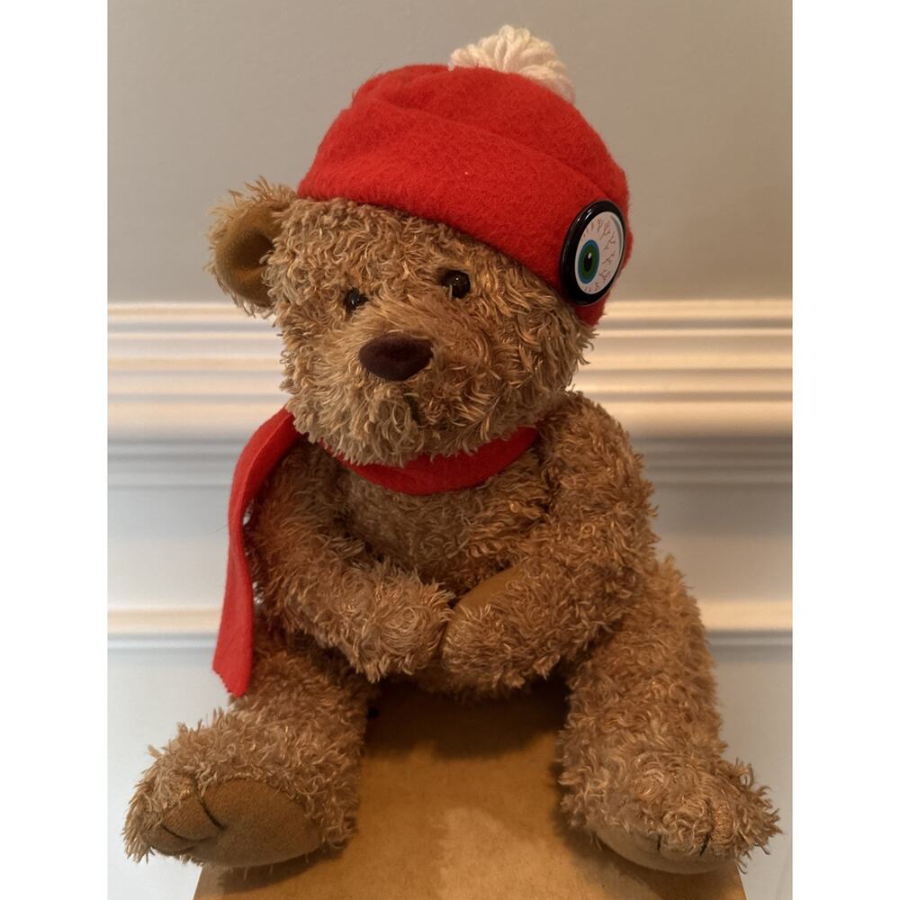 Teddy Bear Hand Puppet Plush w Magnetic Hands Red Hat Scarf Winter Holiday - Picture 2 of 7